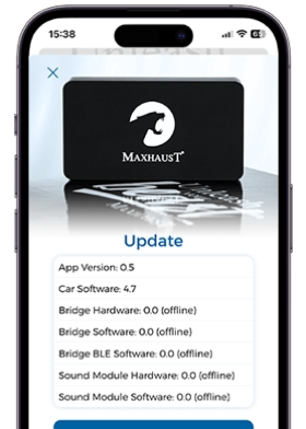 Update screen on the Maxhaust mobile app