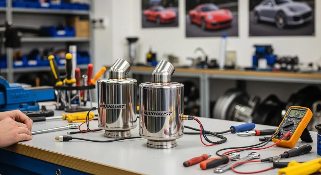 Deep speakers for Maxhaust Active Sound System in a workshop setting