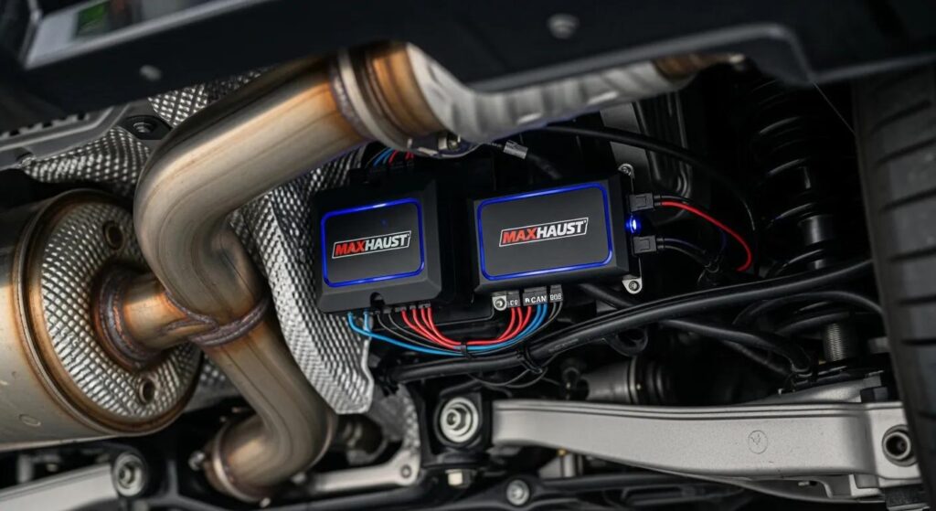 Close-up of Active Sound System technology emitting sound from the exterior of the BMW 330i