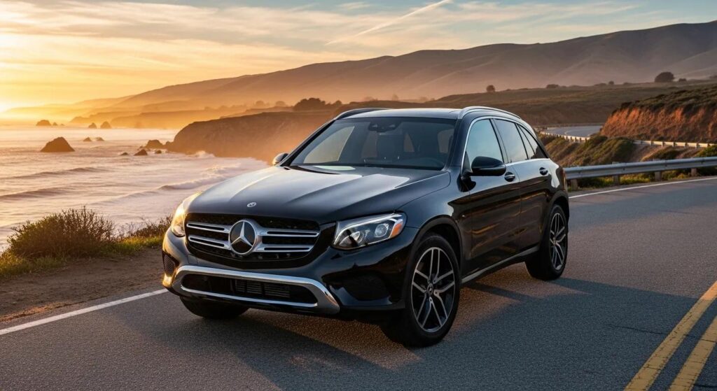Mercedes GLC 300 parked in a scenic location, showcasing luxury and performance
