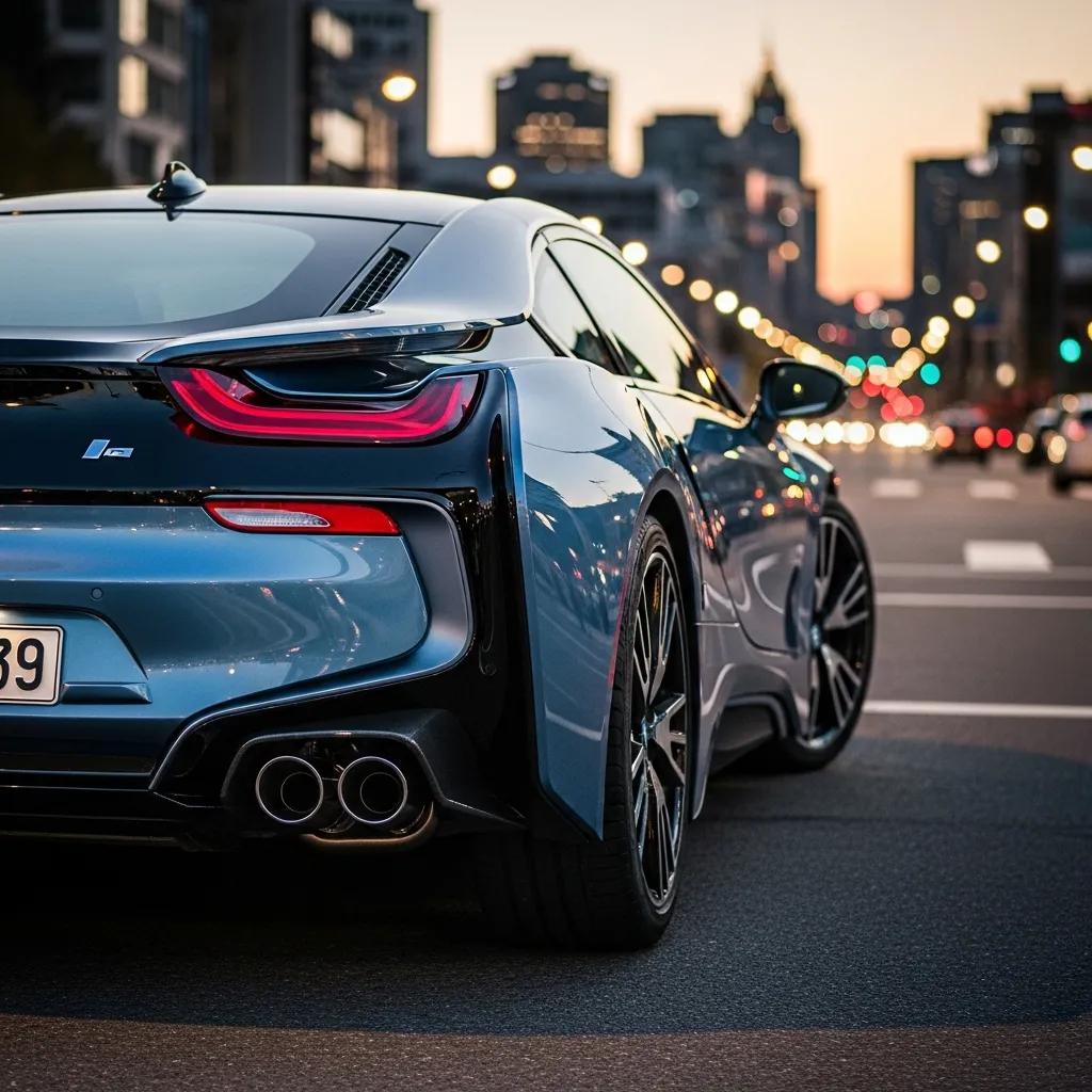 BMW i8 with Maxhaust Active Sound System in urban setting, showcasing modern design and sporty aesthetics