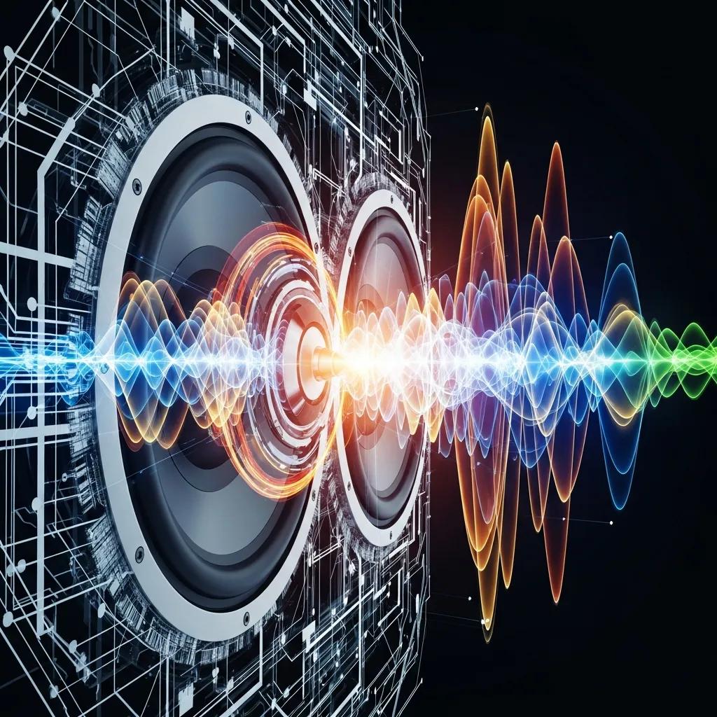 Illustration of sound waves and audio technology representing active sound systems for vehicles