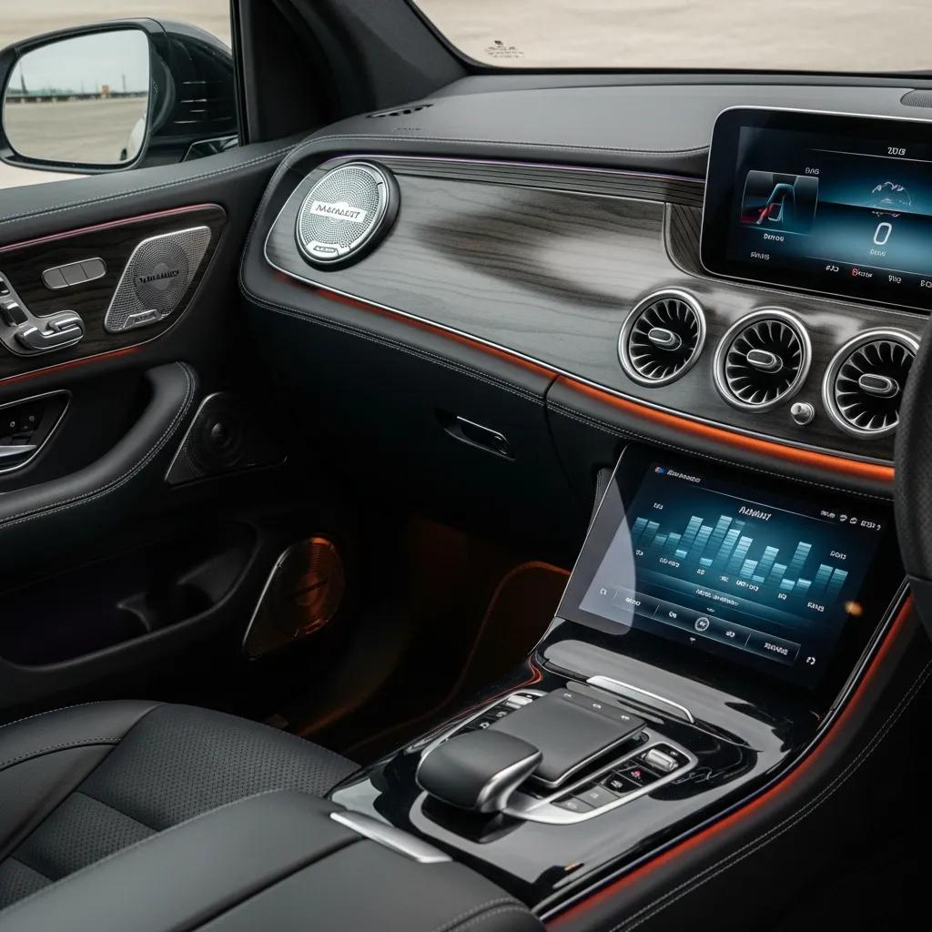 Interior view of Mercedes EQG featuring Maxhaust Active Sound System components