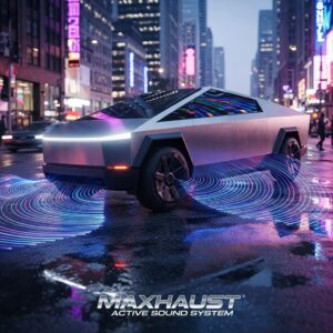 Tesla Cybertruck with Maxhaust Active Sound System highlighting futuristic design and sound technology